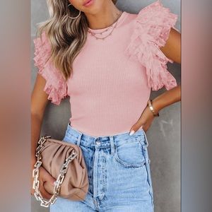 Ruffle Sleeve Ribbed Tank